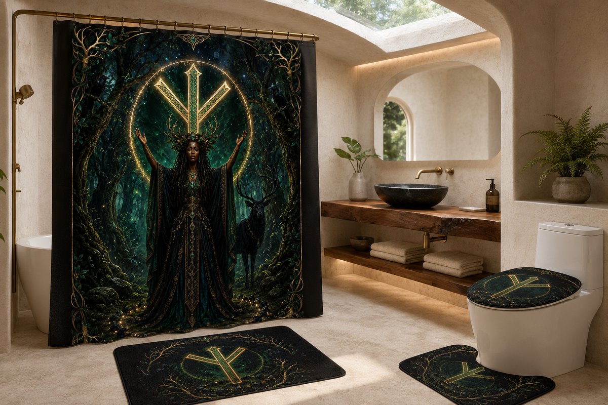 The Forest Guardian — Algiz Protection Shower Curtain