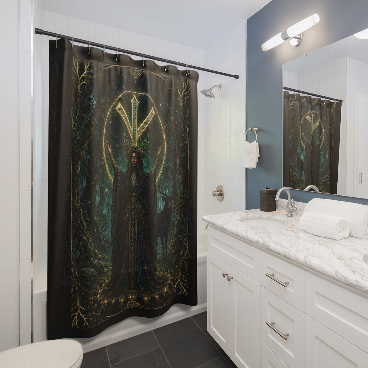 The Forest Guardian — Algiz Protection Shower Curtain