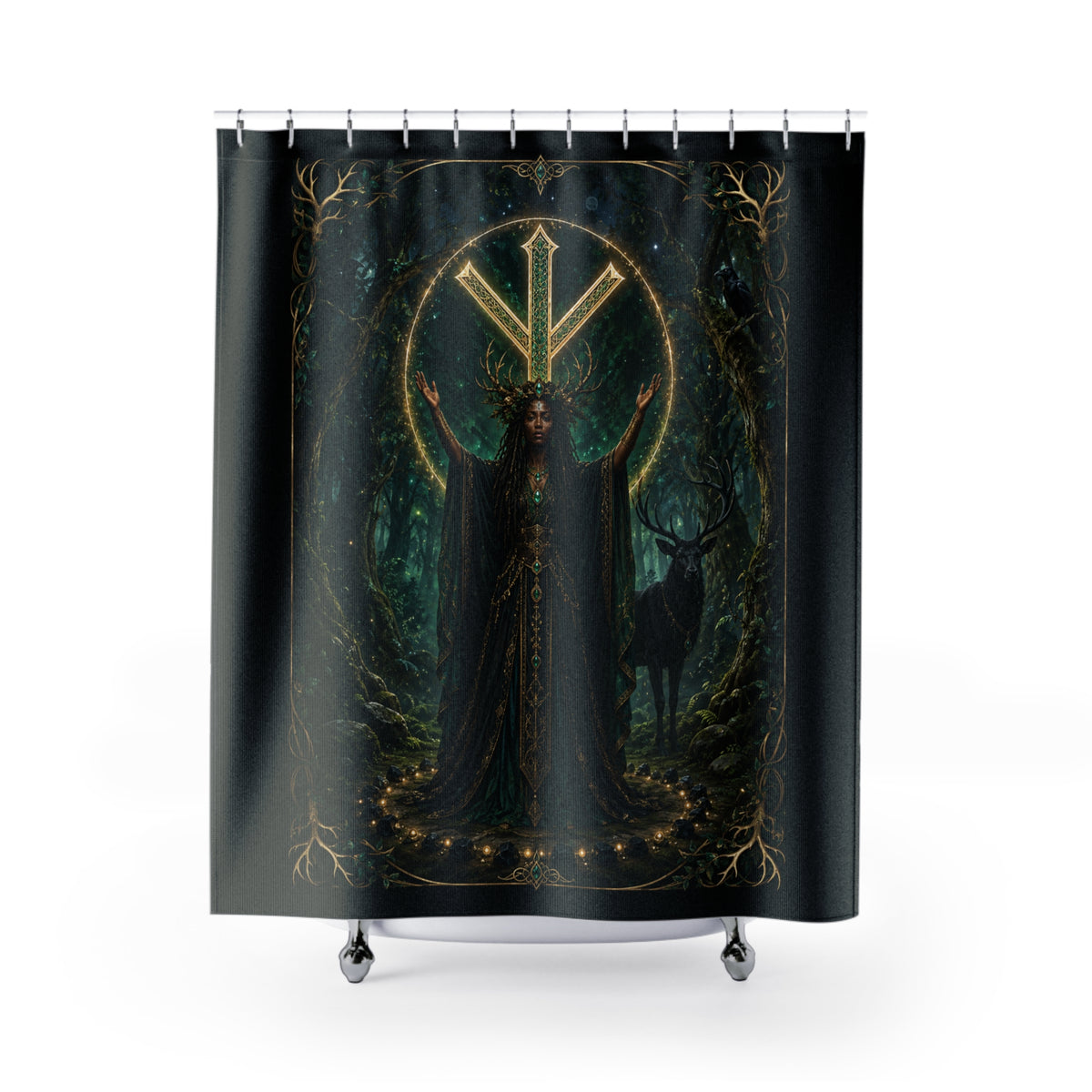 The Forest Guardian — Algiz Protection Shower Curtain