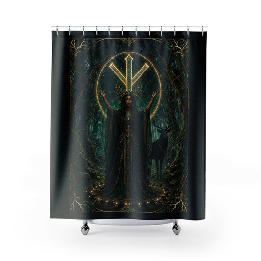 The Forest Guardian — Algiz Protection Shower Curtain