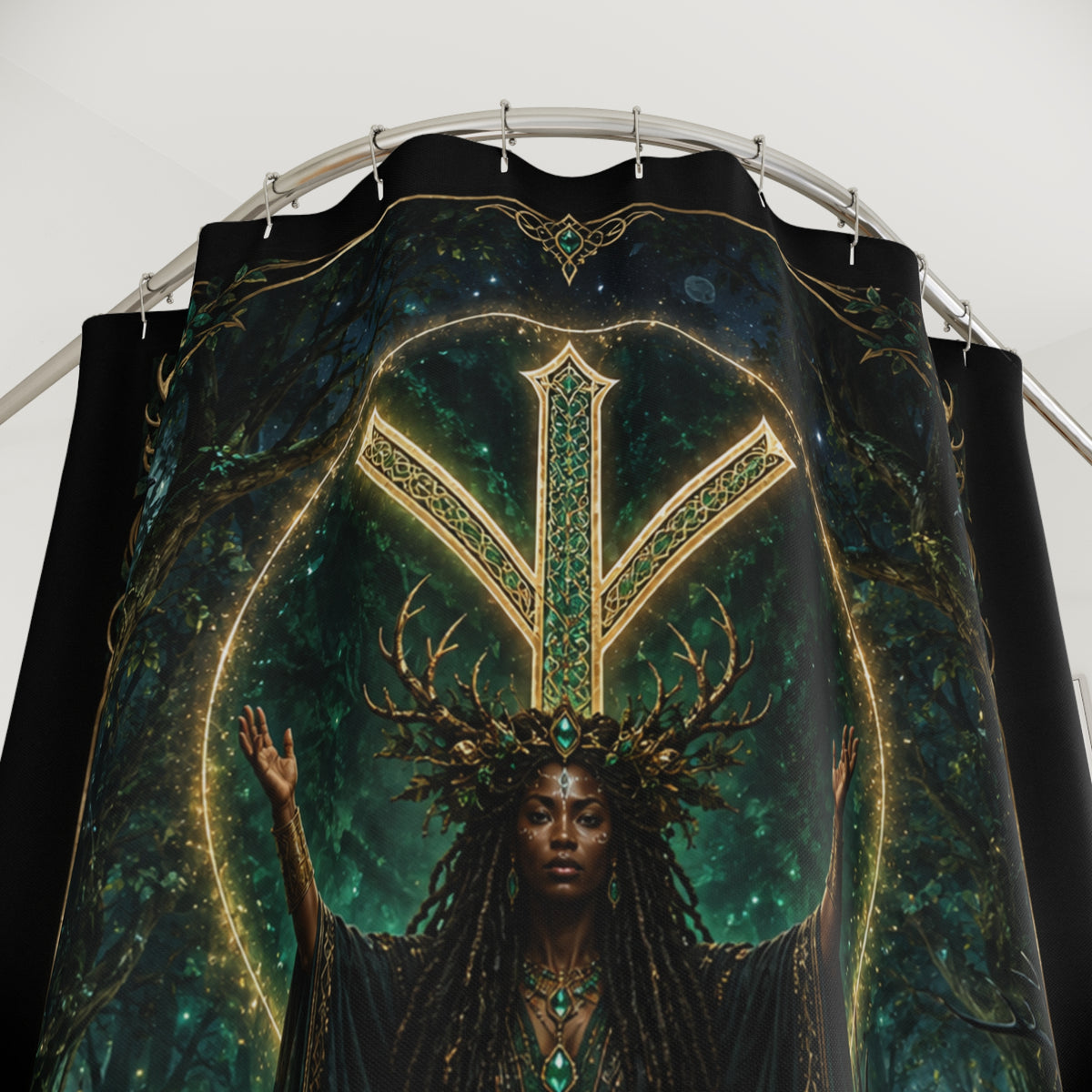 The Forest Guardian — Algiz Protection Shower Curtain